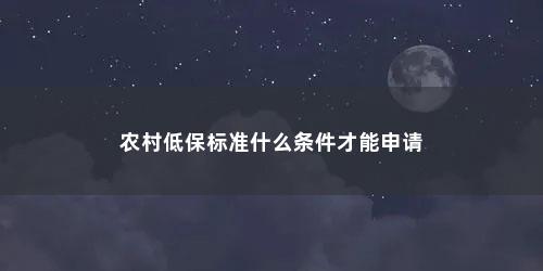 农村低保标准什么条件才能申请