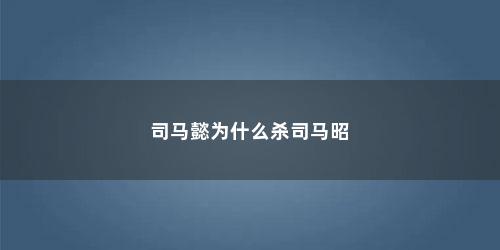 司马懿为什么杀司马昭