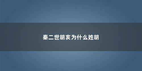 秦二世胡亥为什么姓胡