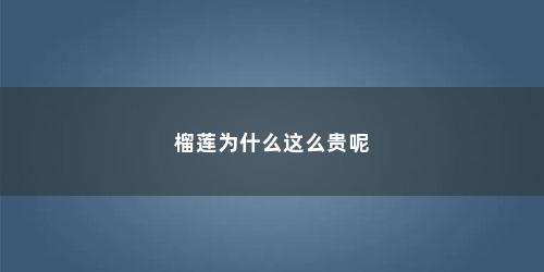 榴莲为什么这么贵呢