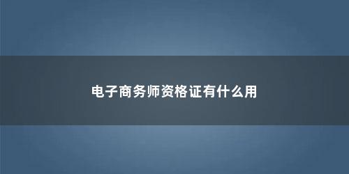 电子商务师资格证有什么用