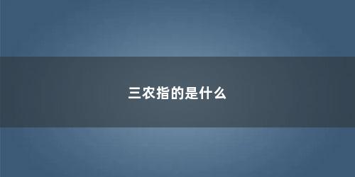 三农指的是什么