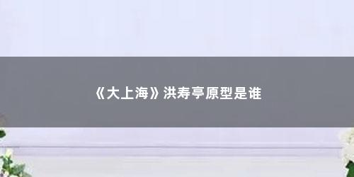 《大上海》洪寿亭原型是谁