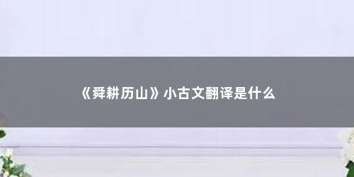 《舜耕历山》小古文翻译是什么