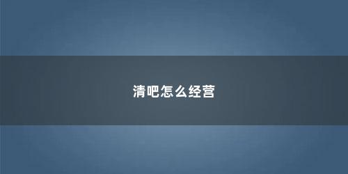 清吧怎么经营(清吧的经营模式和管理制度是什么)