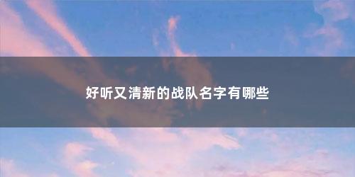 好听又清新的战队名字有哪些