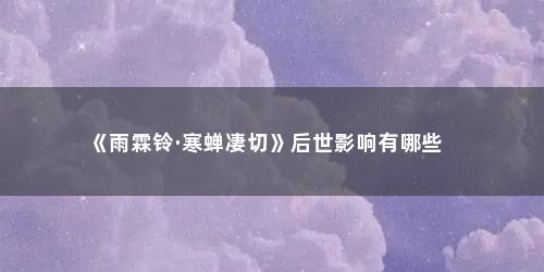 《雨霖铃·寒蝉凄切》后世影响有哪些