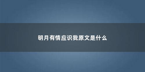 明月有情应识我原文是什么