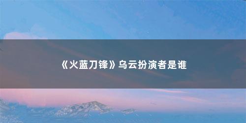 《火蓝刀锋》乌云扮演者是谁