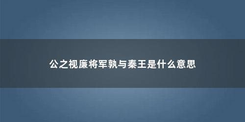 公之视廉将军孰与秦王是什么意思