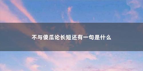 不与傻瓜论长短还有一句是什么