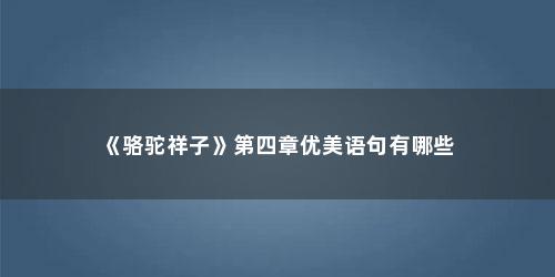 《骆驼祥子》第四章优美语句有哪些