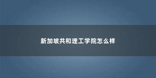 新加坡共和理工学院怎么样