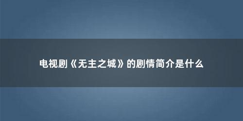 电视剧《无主之城》的剧情简介是什么