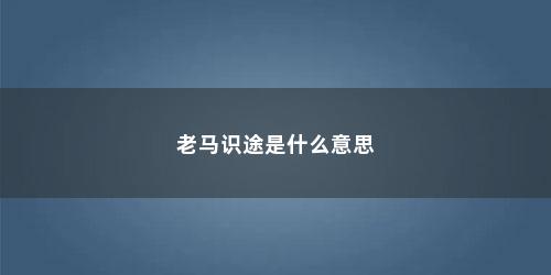 老马识途是什么意思