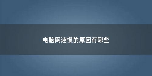 电脑网速慢的原因有哪些