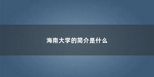 海南大学的简介是什么