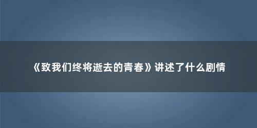 《致我们终将逝去的青春》讲述了什么剧情