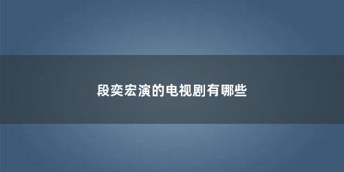 段奕宏演的电视剧有哪些