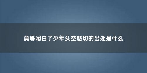 莫等闲白了少年头空悲切的出处是什么