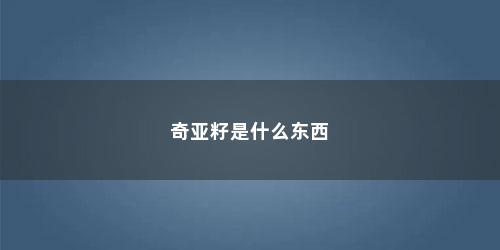 奇亚籽是什么东西