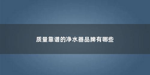 质量靠谱的净水器品牌有哪些