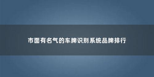 市面有名气的车牌识别系统品牌排行