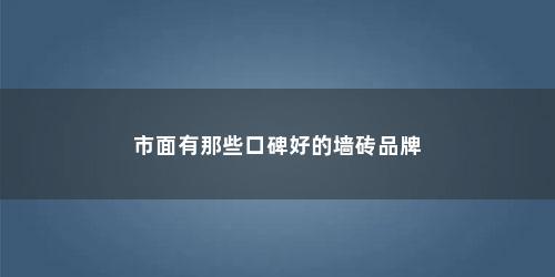 市面有那些口碑好的墙砖品牌